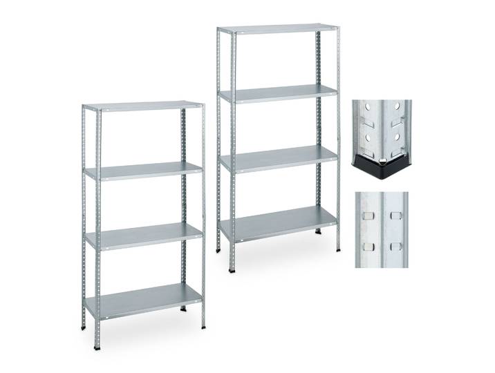 Verzinktes Schwerlastregal 2er-Set Schwarz-Silber
