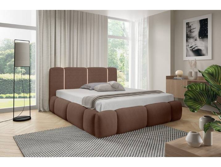 yourhouse24 Polsterbett Design-Bett – Futuristischer Look mit LED-Licht, Bubble-Optik & Japandi