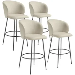 tectake Barstuhl Luana, mit Rückenlehne, Samtoptik  - 4er Set creme/schwarz