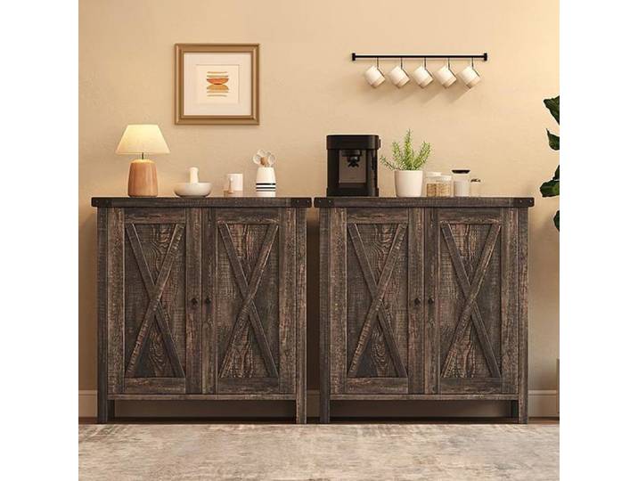 Lot 2 petits buffets ferme 2 portes étagères ajustables chêne foncé
