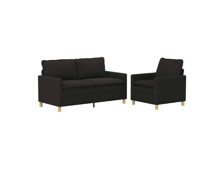vidaXL Sofa Sofa Set 2 stk. Schwarz Stoff, 2 Teile, Sofa Set 2 stk. Schwarz Stoff
