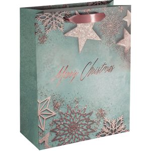 Sigel Geschenktüte GT113, Glamorous Christmas, Geschenktasche, 26 x 33cm, blau, 5 Stück