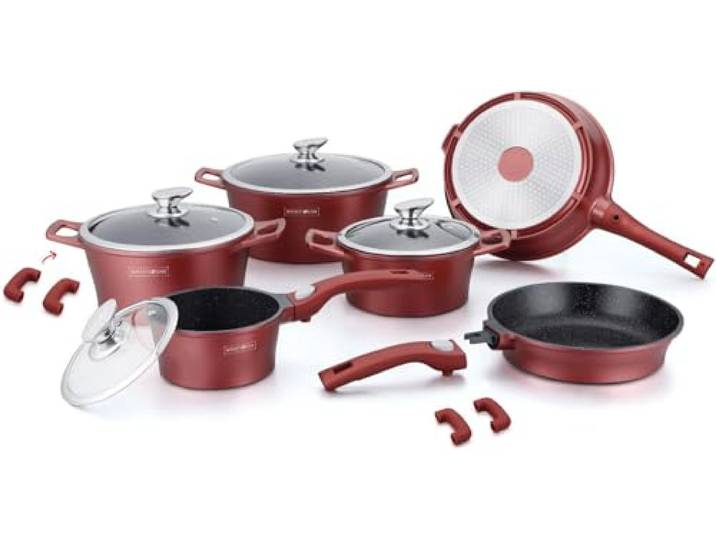Royalty Line Keramik MARMOR KOCHTOPFSET TOPFSET 14 TEILIG 5 Sterne Burgundy