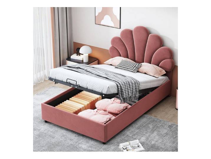 LuxusKollektion Kinderbett Polsterbett 90x200 Bohnenpaste Rot Samt