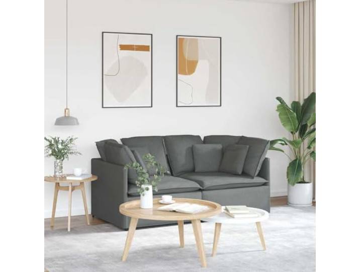 pokgdf Modulares Sofa Mit Kissen Stoff Dunkelgrau Textilene Sitzflaeche, Metallrahmen, Holzarmlehnen, 2 Teile, Stabil Und Robust