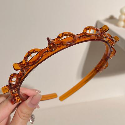 Shop Station Elegant Braided Headband With Pearl Accent Double Layer Women's Hair Accessories For Everyday Style brown