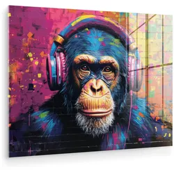 ACRYLGLASBILD Graffiti - Schimpanse - Straßenkunst - Kopfhörer - Affe 80x60 cm