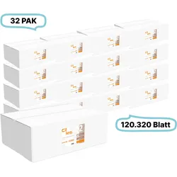 Falthandtücher 25x23cm, 2-lg, 32 Pak, 120.320 Blatt gesamt, 3.760 Blatt/ Pak, Recyclingpapier, V-Falz, CIL- les Tissue, Series H