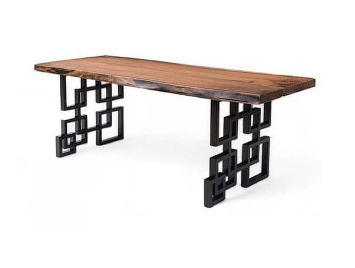 JVmoebel Esstisch Designer Esstisch Naturholz mit einzigartigem Metallgestell