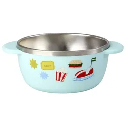 Rice, Kindergeschirr + Kinderbesteck, - Stainless Steel Baby Bowl with Fixed Cover - Mint Fun Fair Print - 300 ml