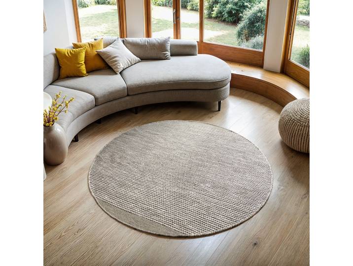 Wollteppich Anisa, handgewebt , beige (creme, grau), H:10mm Ø:200cm, Wolle, MYFLAIR MÖBEL & ACCESSOIRES, Teppiche, Wollteppich, reine Wolle, meliert, Wendeteppich, auch in rund, Wohnzimmer
