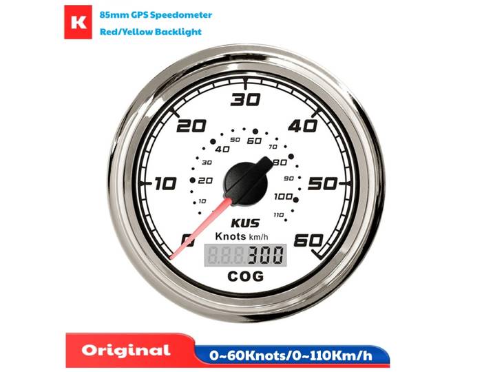 Compteurs de vitesse GPS marins KUS 85 mm 0-60 nœuds, compteurs de vitesse 0-110 km/h avec antenne et rétroéclairage rouge ou jaune