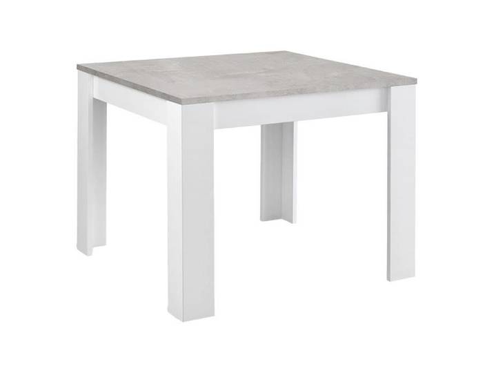DENAE - Table Carrée 100cm Laquée Blanc Brillant et Gris Marbré
