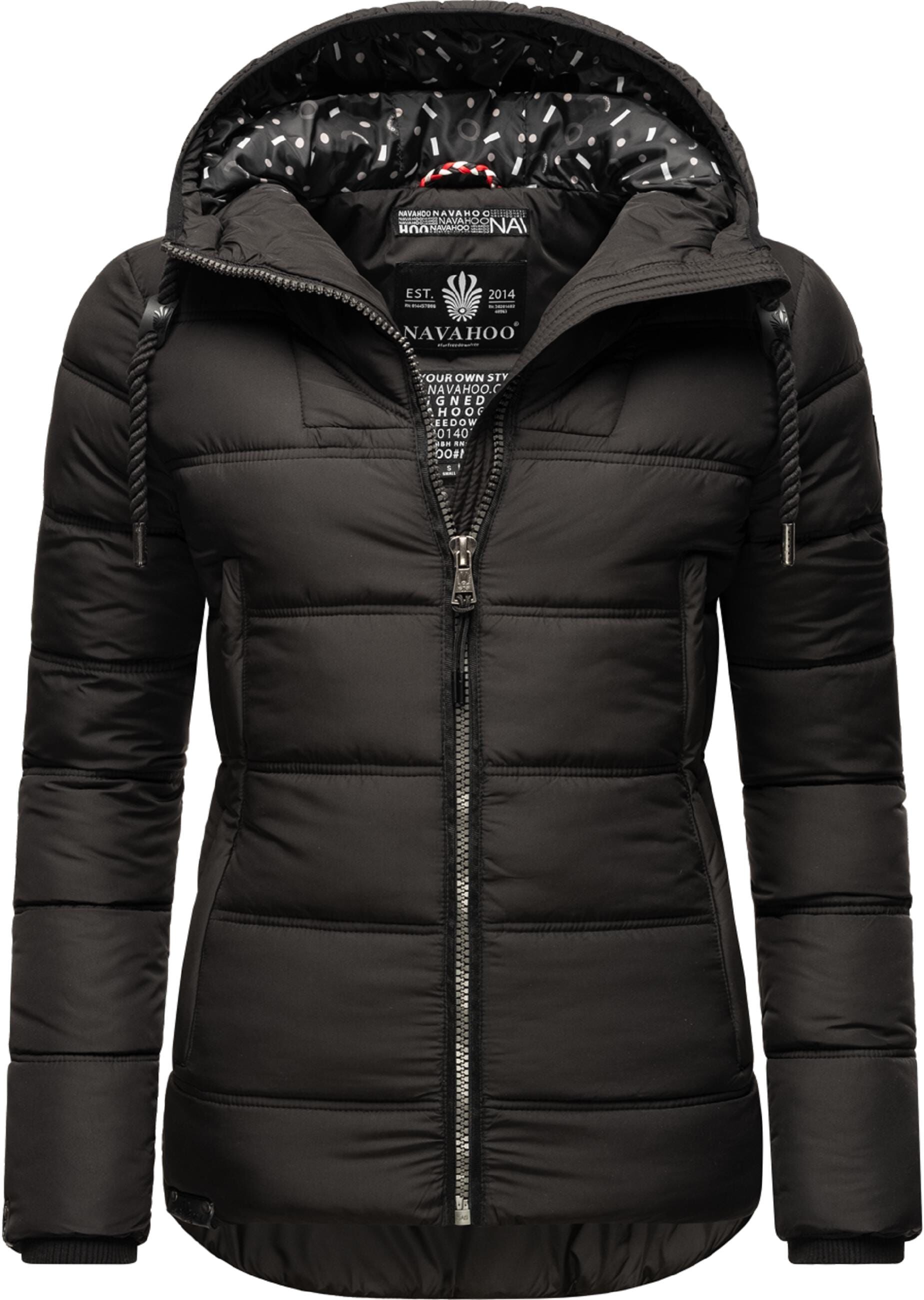 Steppjacke NAVAHOO "Winterjacke Renesmee", Damen, Gr. S, schwarz, Obermaterial: 100% Polyester PES.  Obermaterial: Futter: 100% Polyester PES. 100% Polyester PES., figurbetont hüftlang, hoch geschlossener Ausschnitt, verstellbar Rippstrickbündchen, Jacken
