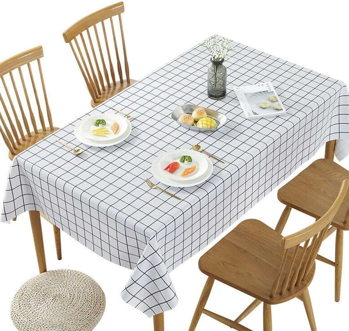 Wit geruit rechthoekig tafelkleed van PVC, vlekbestendig en waterafstotend, 137 x 180 cm