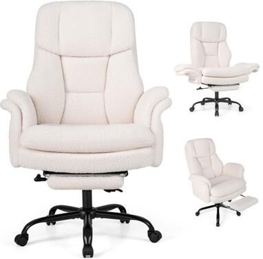 Costway Ergonomic Cross Legged Office Chair Big and Tall Executive Chair with Retractable Footrest-White