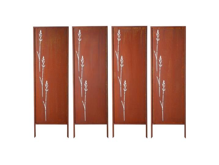 Vevor Panneau Brise Vue Exterieur Metal 50x160 Cm Paravent Exterieur Decoratif Autoportant\, Ecran Deintimite\, Separation De Jardin\, Acier Au Carbone\, Piquets De Sol\, Motifs Naturels Ajoures\, Lot De 4