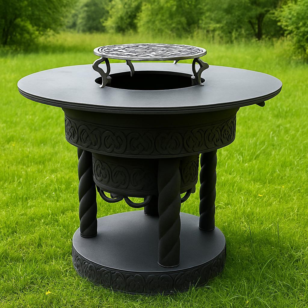 Feuerplattengrill Ø 99 cm, Grillplatte, Plancha Grill, BBQ, Garten Lagerfeuer, Grillrost + Kesselhalter, Grill mit Feuerplatte, Lagerfeuer Grill.