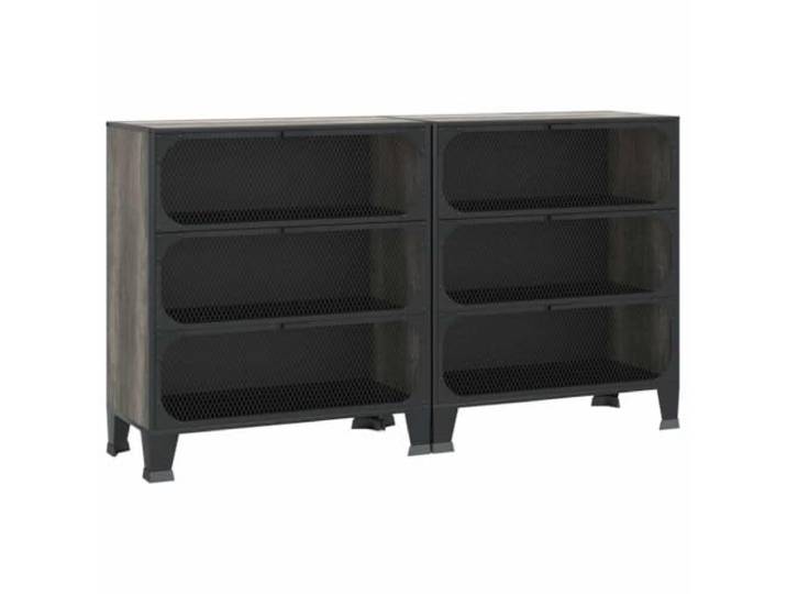 KUPTYERFG 2er Set Metallschrank Grau 72x36x82 cm Sideboard Industrial Stabiles 2er Set Kommoden aus Metall und MDF im Industrial Style für Wohnzimmer und Schlafzimmer mit 3 Gittertüren.