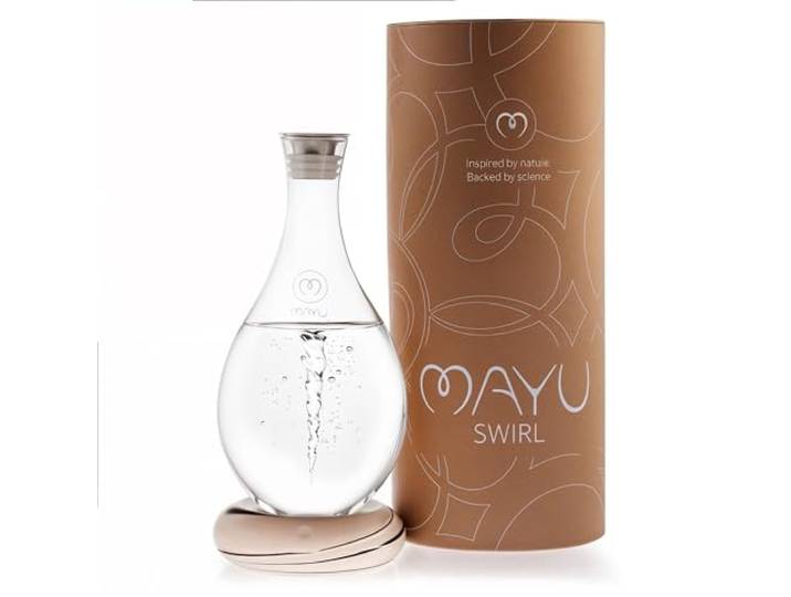MAYU Water Swirl Wasserkaraffe, Borosilikatglas, 1,5 L, Earth Natürliche Wirbelbewegung, handgefertigter Porzellanfuß, mit Deckel, ideal für Trinkwasser, spülmaschinenfest
