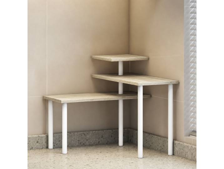 HOMCOM Étagère Cuisine 3 Niveaux Rotative Métal Bois Naturel
