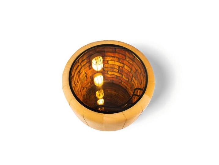 JVmoebel Couchtisch Exklusiver 3D-Couchtisch mit LED, Glas/Holz, orangefarben, Made in Europe