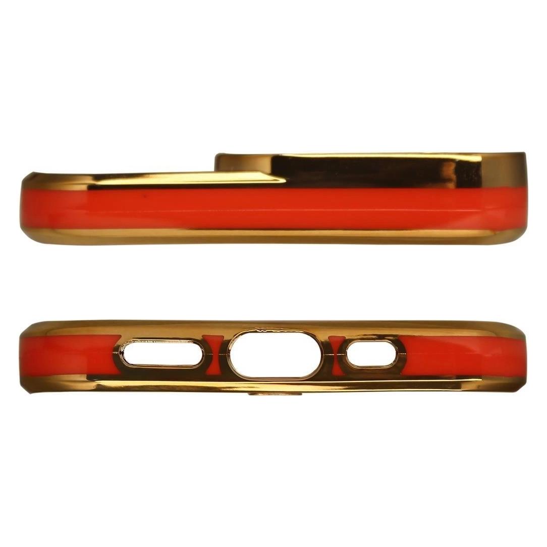 Hurtel Fashion Case für iPhone 12 Gold Frame Gel Cover Rot (Apple iPhone 12) (1404978613)