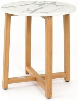 Costway Round End Table with Faux Marble Top and Acacia Wood Legs-1 piece