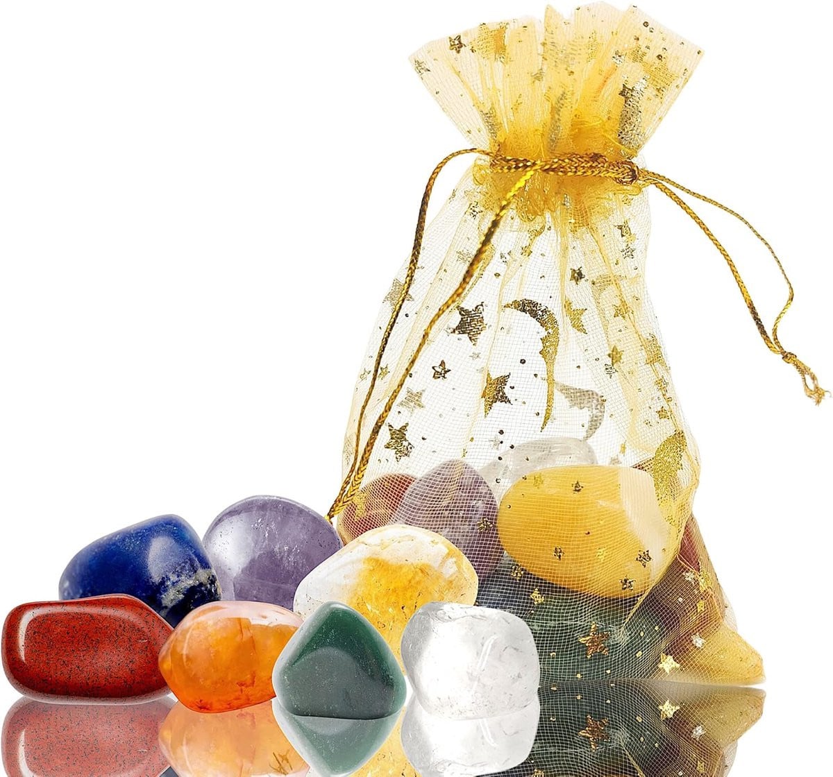 Chakra Stenen Set met zeven verschillende edelsteen kristallen voor spirituele decoratie in klein formaat