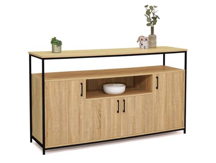 IDMarket - Lowboard mit 4 Türen 140 cm Detroit mit Nische Industriedesign