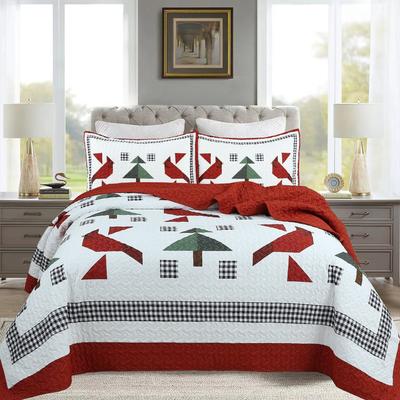 MarCielo 3 Pcs Polyester Cardinals Christmas Quilt Bedspread Set