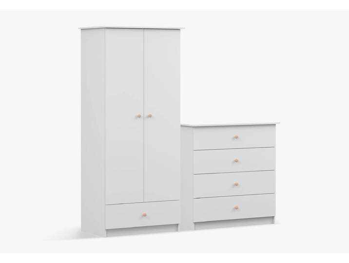 Drehtürenschrank und Kommode 2-er Set OLAF I 2D/OLAF I Weiß Weiß Rosa