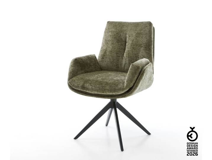 DELIFE Drehstuhl Clea-Flex Chenille Olive Kreuzgestell breit Schwarz 360° drehbar Wippfunktion, Esszimmerstühle