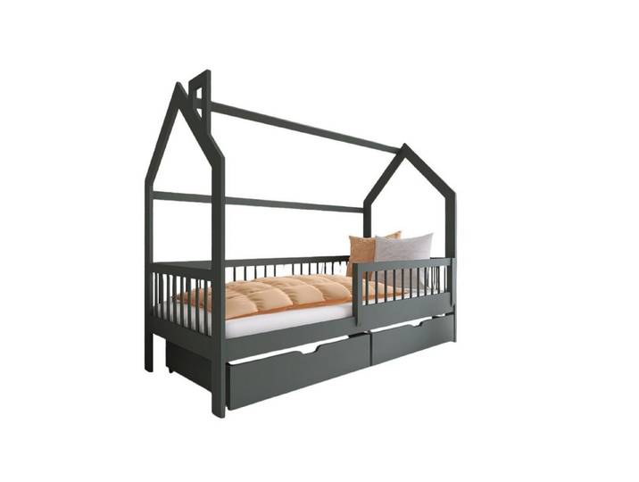 Fun Möbel Hausbett Kinderbett NIKOLE (in vier Farben, inkl. Rausfallschutz), Inkl. Rollrost und 2 Schubkästen