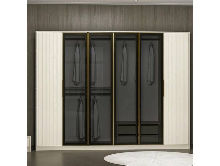 Armoire dressing blanc 4 portes verre H 210 cm BYRON