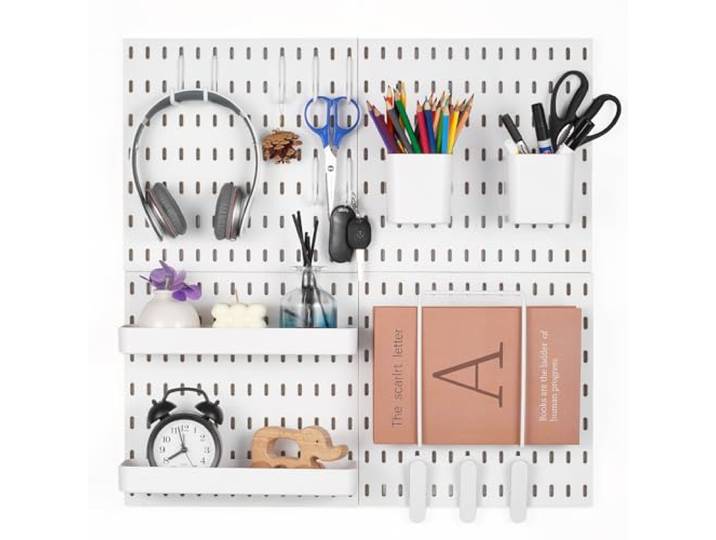 VEVOR Panneau Perforé Mural 280x280 mm Organiseur Garage en Plastique avec 4 Panneaux Perforés\, Accessoires\, Kit Rangement d'Outils pour Bureau\, Salle d'Artisanat\, Maison\, Entrepôt\, Magasin\, Blanc