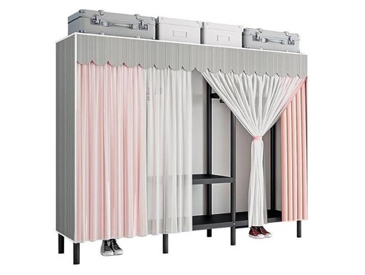 CVdrtyED Kleiderschrank Robuster Kleiderständer, Tragbarer Schrank Mit Abdeckung, Metall-Kleiderschrank Schlafzimmer Organizer(165 * 45 * 175cm)