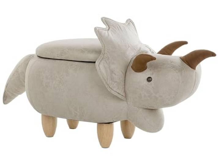 Beliani Verspielter Dino-Hocker für Kinder hellgrau Triceratops