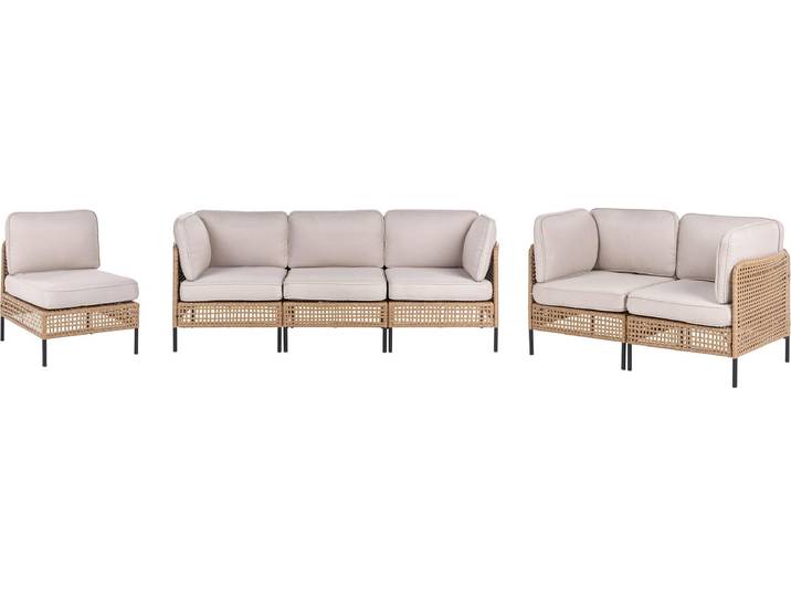 BELIANI 6-Sitzer Lounge Set Beige u. Hellbeige PE-Rattan mit Tisch Armlehnen Metallbeinen Olefin Auflagen Wasserabweisend Modernes Outdoor Lounge Sofa