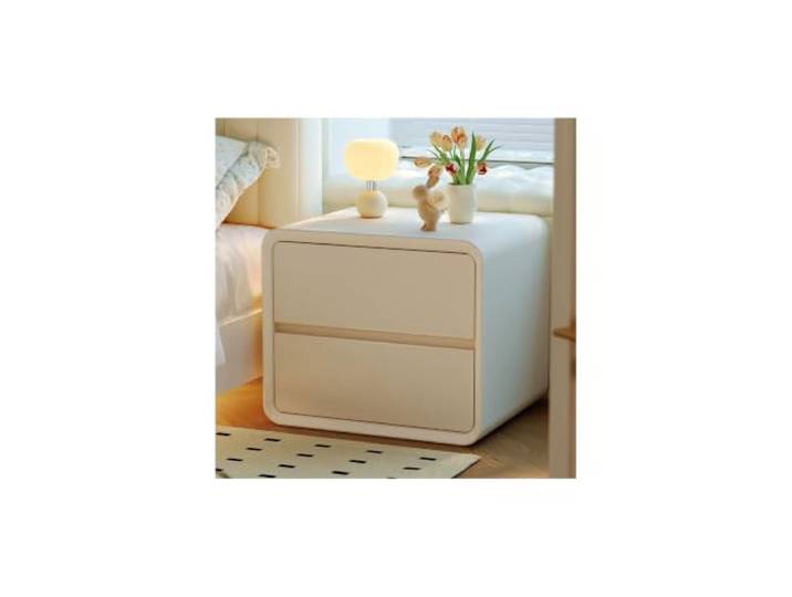EINES Nachtkästchen Modernes Wohnzimmer-Sideboard Im Cremefarbenen Stil Massivholz, Lederfurnier, mit Doppelschubladen, kein Zusammenbau erforderlich, for die Verwendung im Schlafzimmer