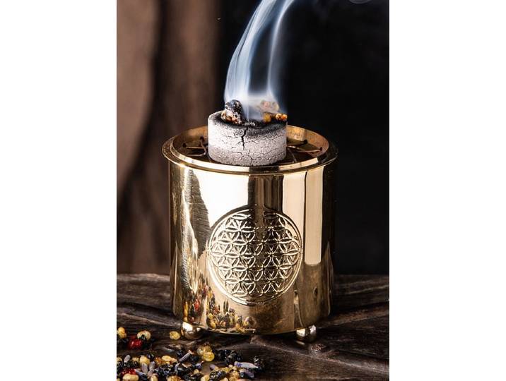 Wierookbrander met netje Levensbloem messing