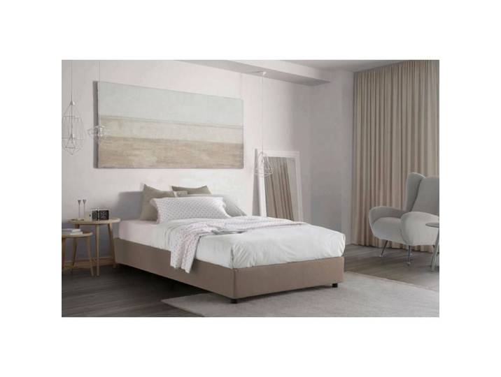Dmora - Lit queen size Gaia 205x135h32 cm gris tourterelle Panneau effet bois et Polyester