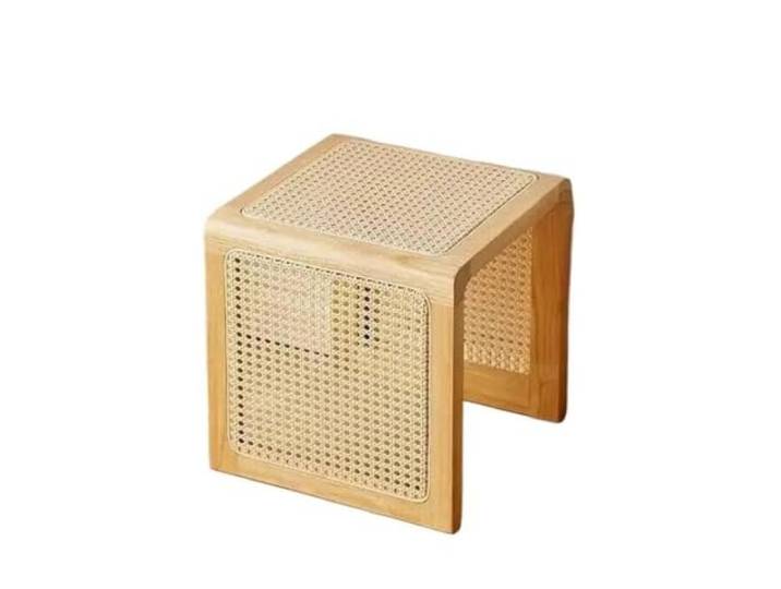 LXLAEOANG Multifunktionaler Retro-Nachttisch Aus Reinem Rattan Home Massiver Couchtisch, Eckholztür, Schuhwechselhocker(Wood Color)