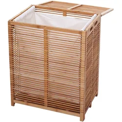 Wäschetruhe HWC-B18, Wäschebox Wäschekorb Wäschesammler, Bambus 61x50x35cm