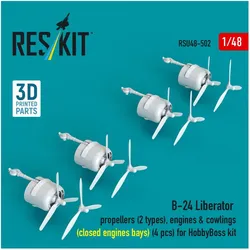 ResKit B-24 Liberator propellers (2 types), engines & cowlings (closed engine bays) (4 pcs) (3D Printed) fo