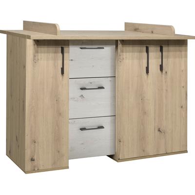 Wickelkommode MÄUSBACHER "Micha", asteiche, artisan, weiß, B:127cm H:98cm T:71cm, Holzwerkstoff, Wickelkommoden, Wickelkommode, umbaufähig zur Kommode