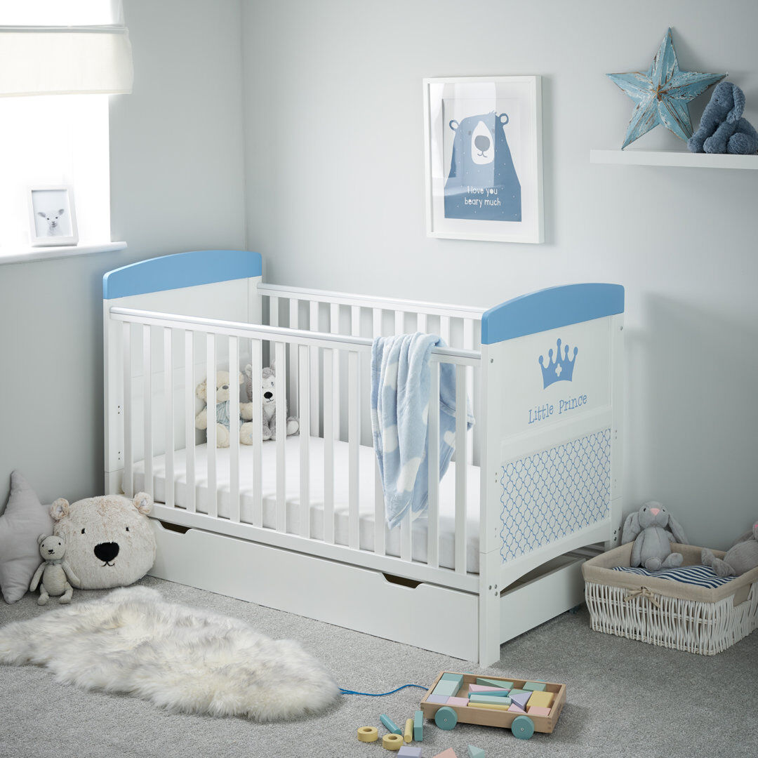 Obaby Grace Inspire Cot Bed with Under Drawer White/Blue