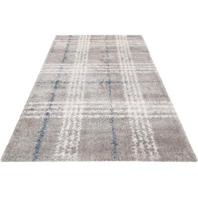 Hochflor-Teppich ESPRIT "Nora ESP-80336", grau, B:133cm H:30mm L:200cm, Polyester, Teppiche, Shaggy, Langflor, mit Karo-Muster, Wohnzimmer