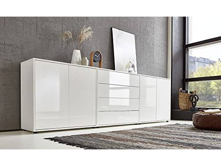 BMG Möbel Sideboard »Mailand Set 5« (Kommode Anrichte Aktenschrank), mit weiß lackierten Hochglanzfronten und hochwertigen Push-to-Open Beschlägen