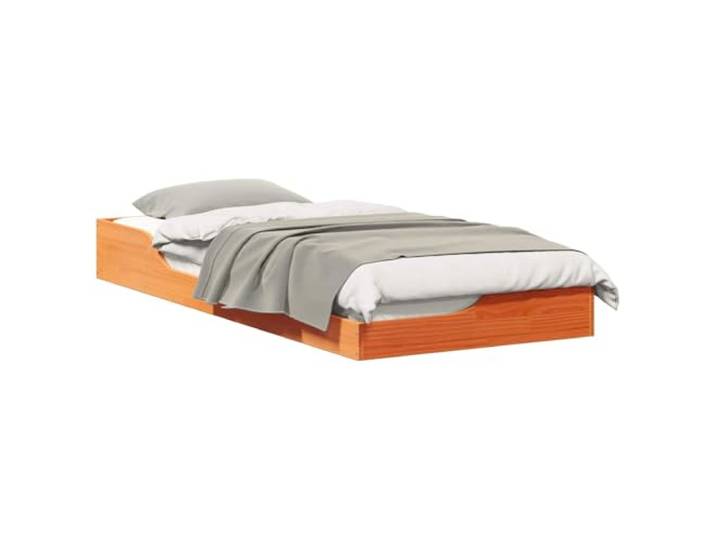 PUGYNBK Bettgestell Braun Wachs 100 x 210 cm Massives Kiefernholz, niedriges Design mit Tisch und Schubladen, kein Lattenrost erforderlich